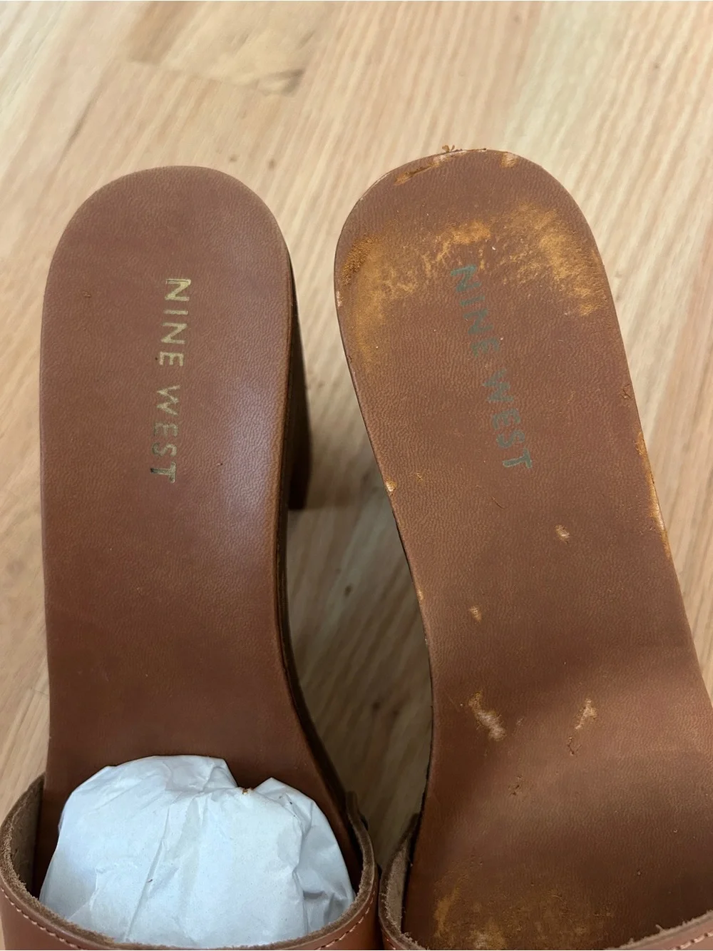 Nine West Tan Leather Platform Slide Sandals